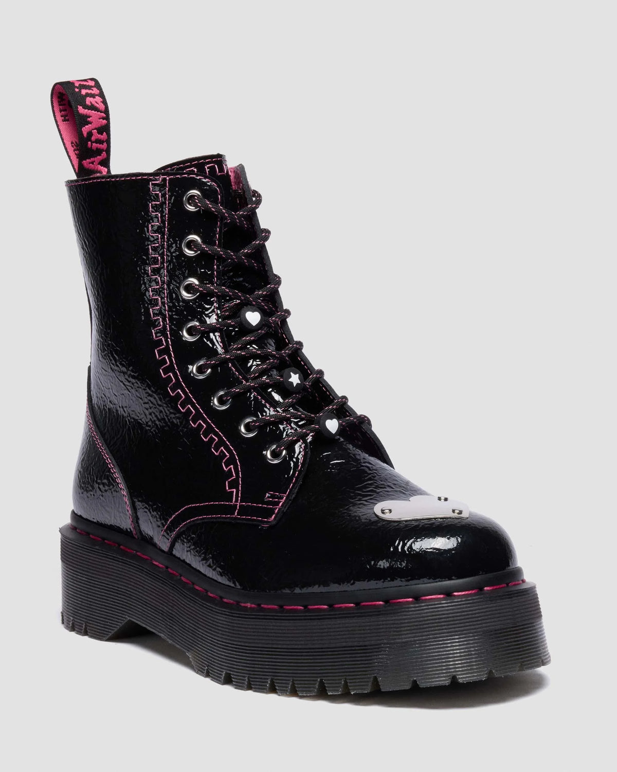 Jadon Distressed Patent Leather Platform Boots