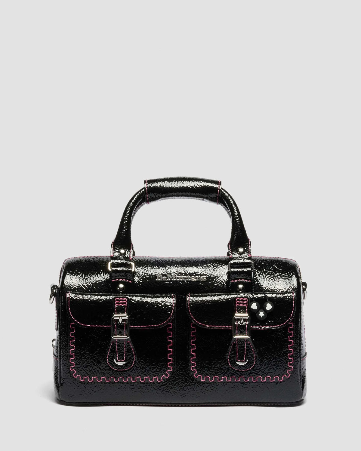 Top Handle Distressed Patent Leather Bag