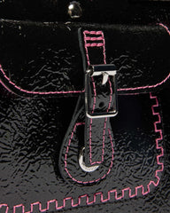 Top Handle Distressed Patent Leather Bag